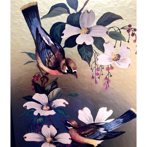 Vintage William J. Whiteside Birds on Dogwood Framed Art 1960's Print Gold Foil - Picture 7 of 15